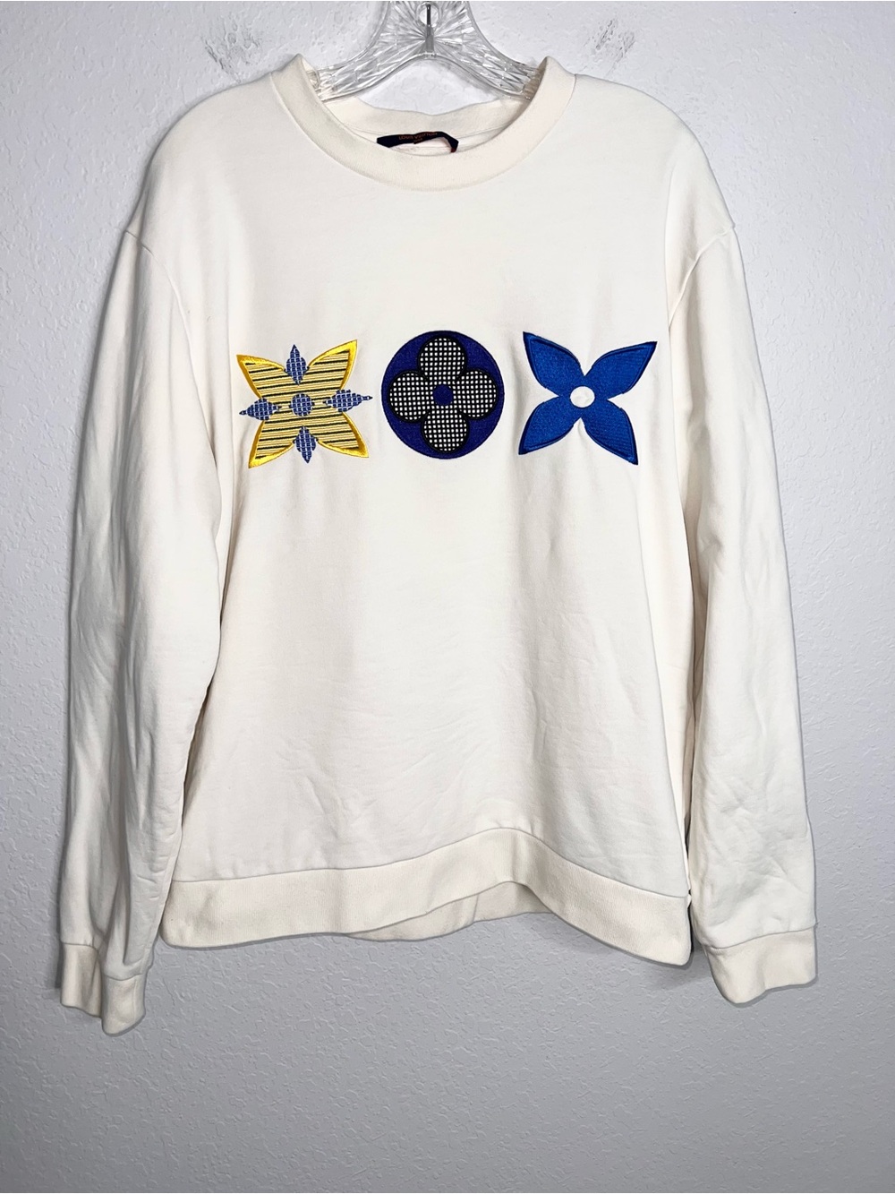 Louis Vuitton Sweatshirt Sweater Men’s XL Ivory Embroidered Logo Fleece
